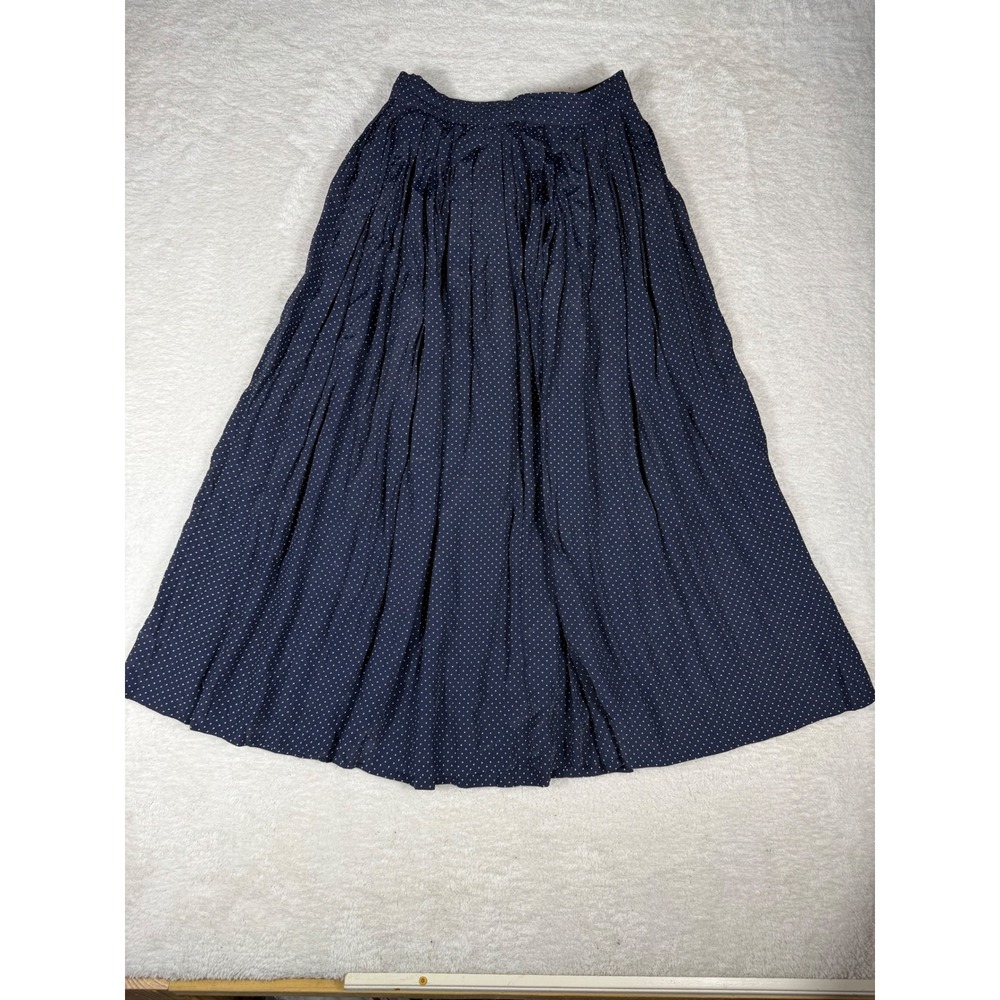 Laura Ashley Midi Skirt Womens 6 Navy Blue‎ Dot Vintage Viscose Great Britain